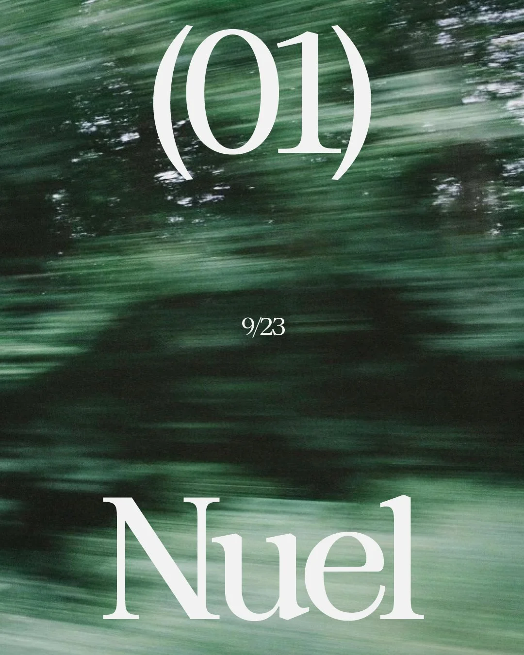 Blurred green background with white text displaying composition date 9/23, with large stylized F/N and numbers 01.