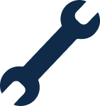 A dark blue wrench icon on a white background.