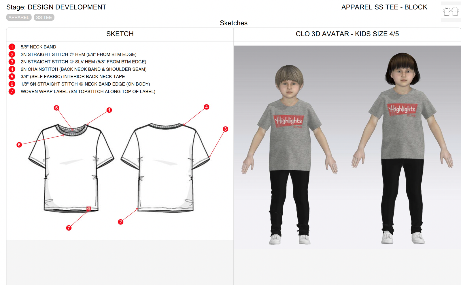 This is an example of a sketch within a techpack with a corresponding CLO 3D Avatar
