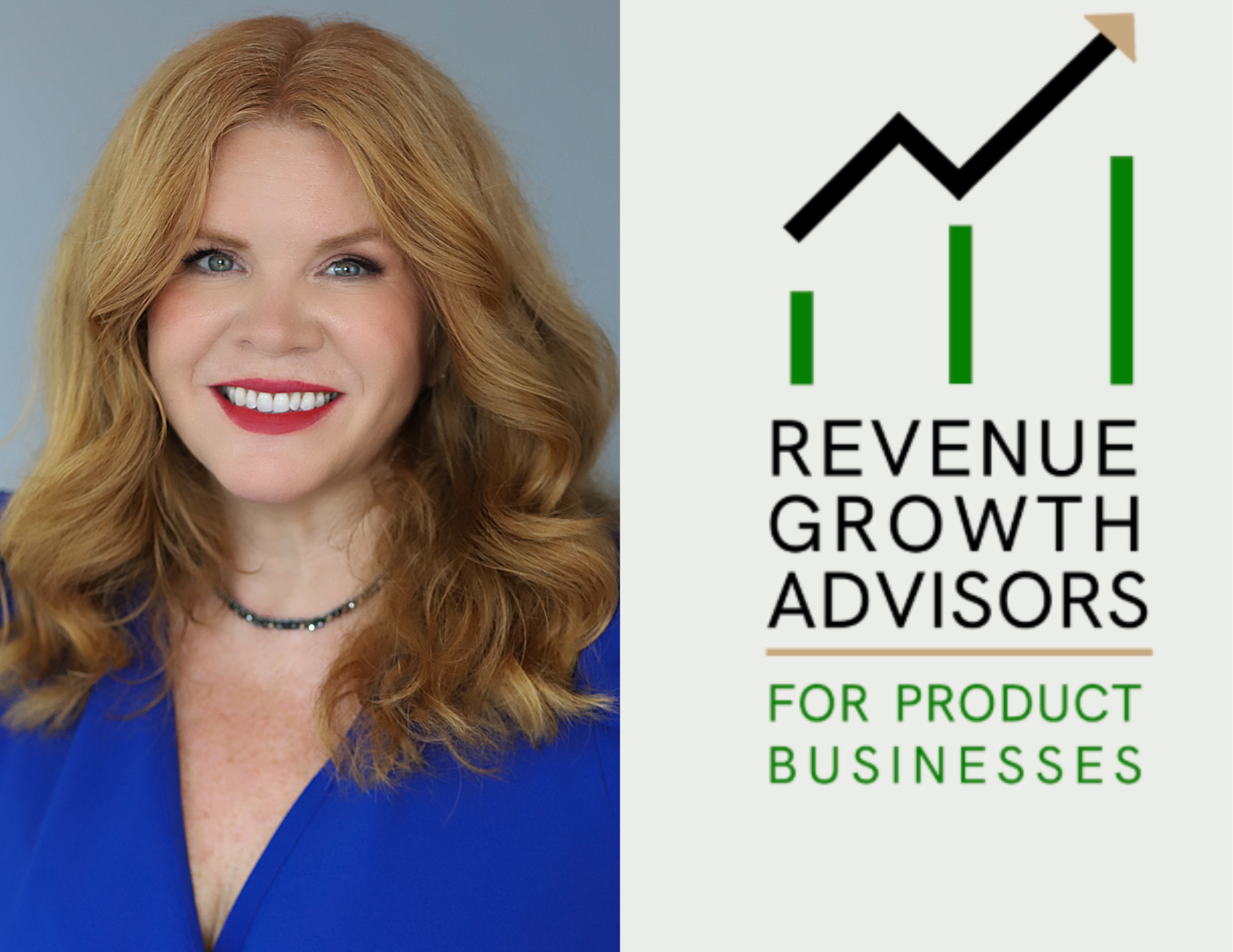 This is a headshot of Michelle Hsiao and her logo for her business Revenue Growth Advisors