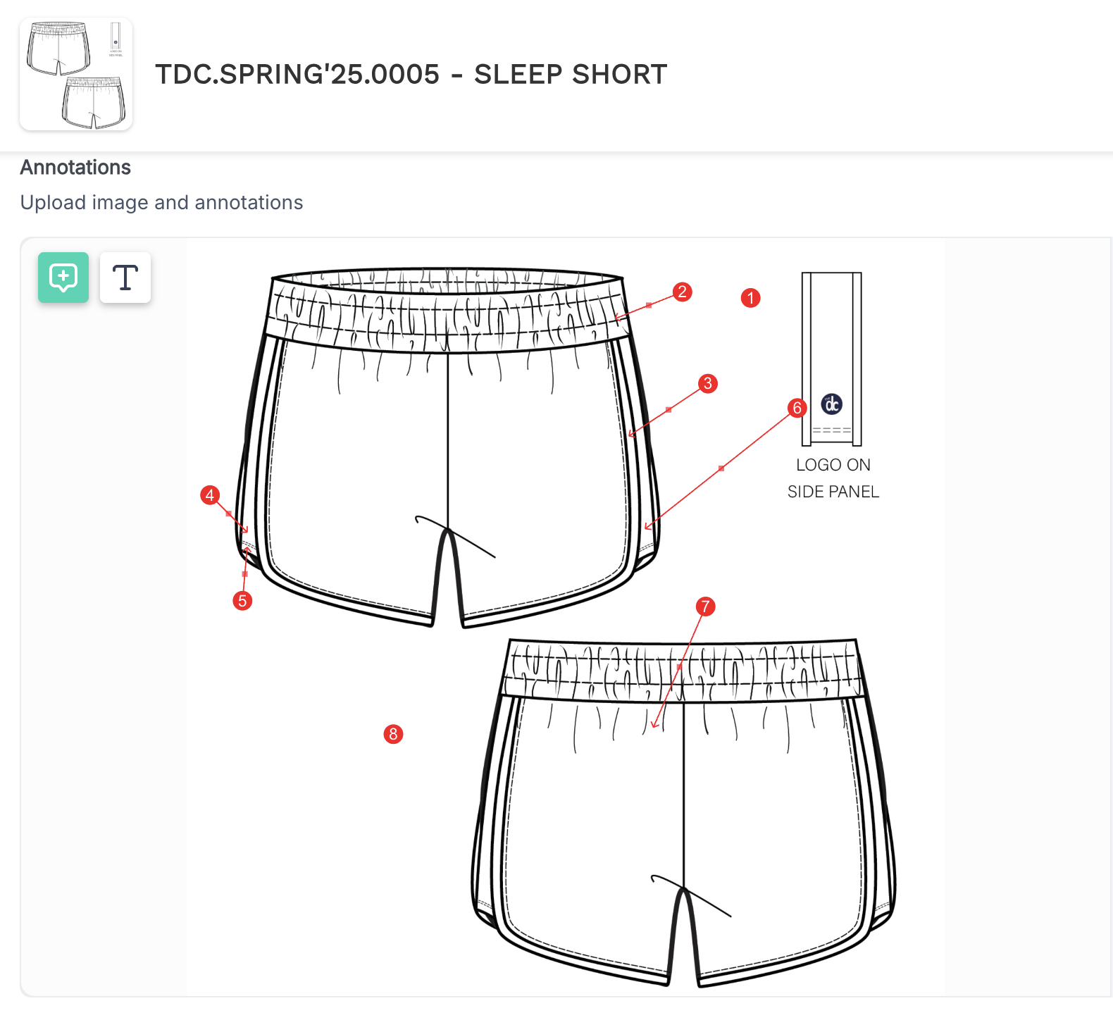 This is what a flat sketch looks like of The Decided Collection short in a tech pack