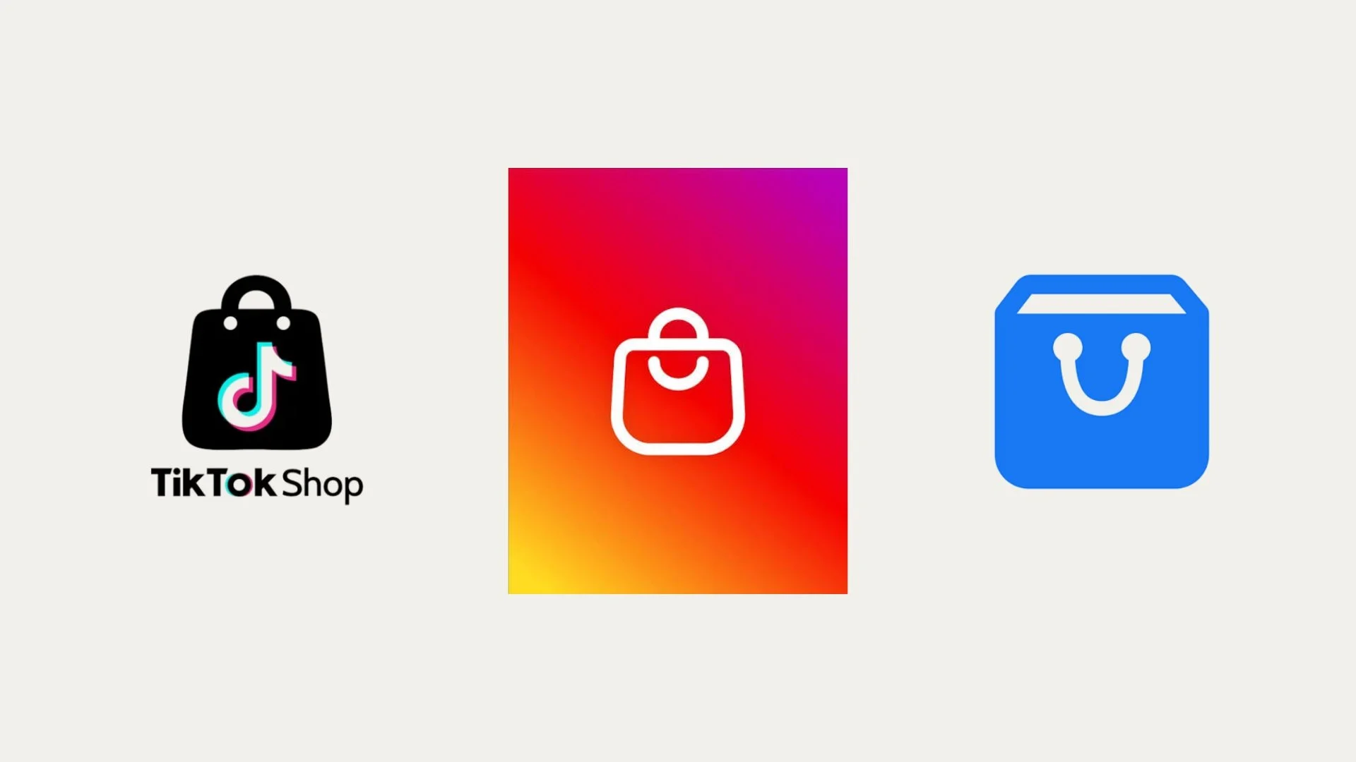 This is an image of logos: TikTok Shop, Instagram Shop, and Facebook Shop in a horizontal line