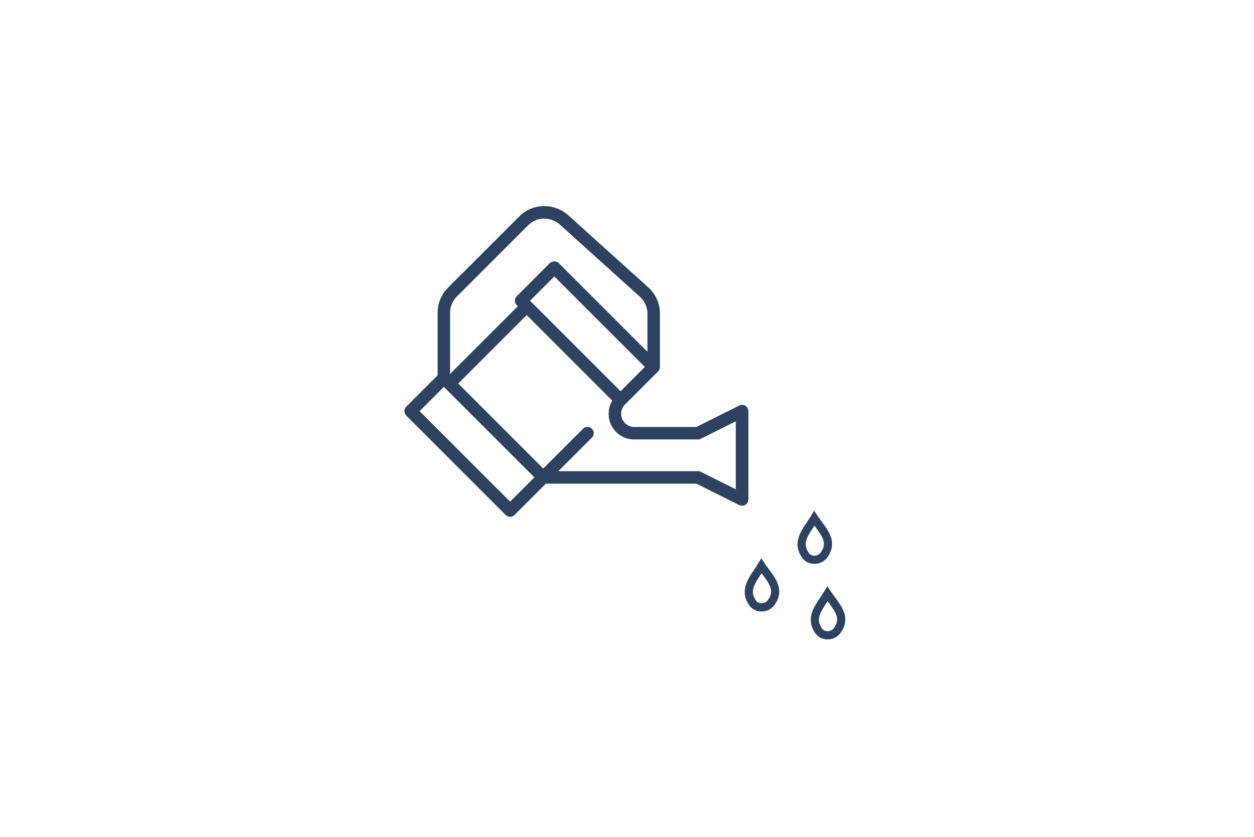 A black outline of a sponge pouring drops of water against a black background.