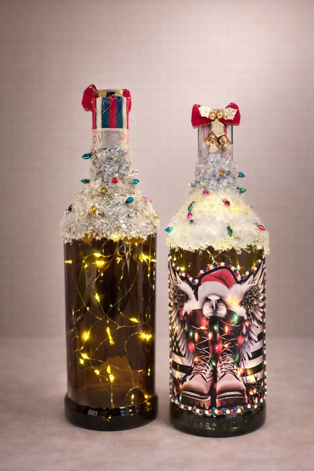 Illuminated Patriotic Eagle & Boots Christmas Tribute Bottle - Luxury Collection