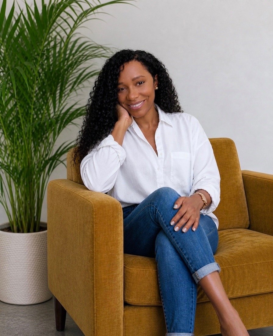 Professional woman sitting in a golden chair