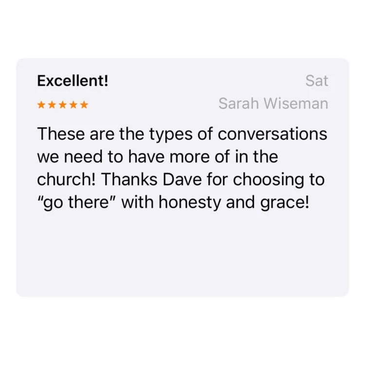 Apple Podcasts 5-star review celebrating Sunburnt Souls for powerful Christian mental health stories, biblical encouragement, and Pastor Dave Quak’s authentic approach to faith and healing