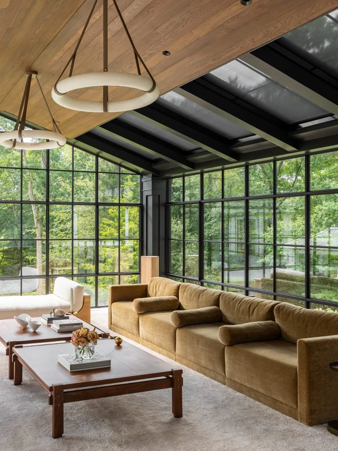 This house had the structure for this all seasons room before.  It just took a whole lotta modern vision to get it to where it is now. 

Builder: @apexpps 
Architect: @christianraestudio 
Interior Design: @kategelfandid 
Millwork: @gs.woodworking 
Ph