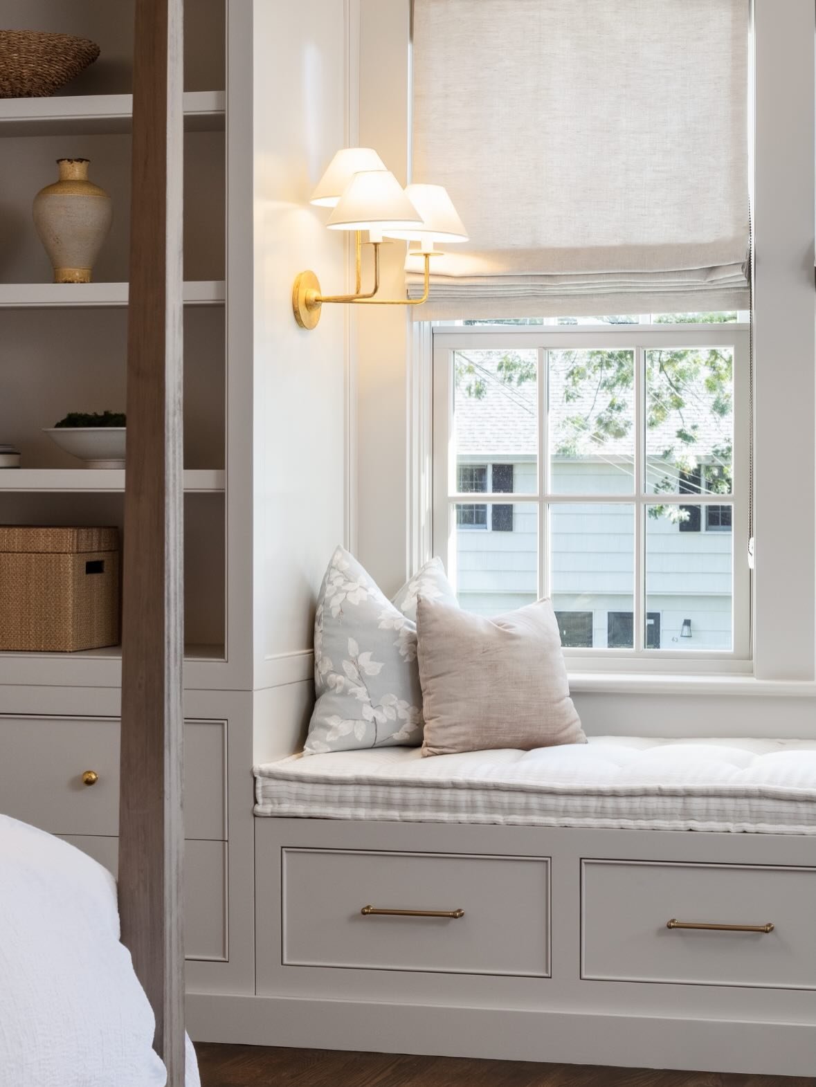 A peak into the layers of this Primary Bedroom.  Surrounded by artifacts and accessories our client and KGID has collected or thoughtfully procured.  A peaceful respite marked by memories. 

Builder: @derosa_builders 
Interior Design: @kategelfandid 