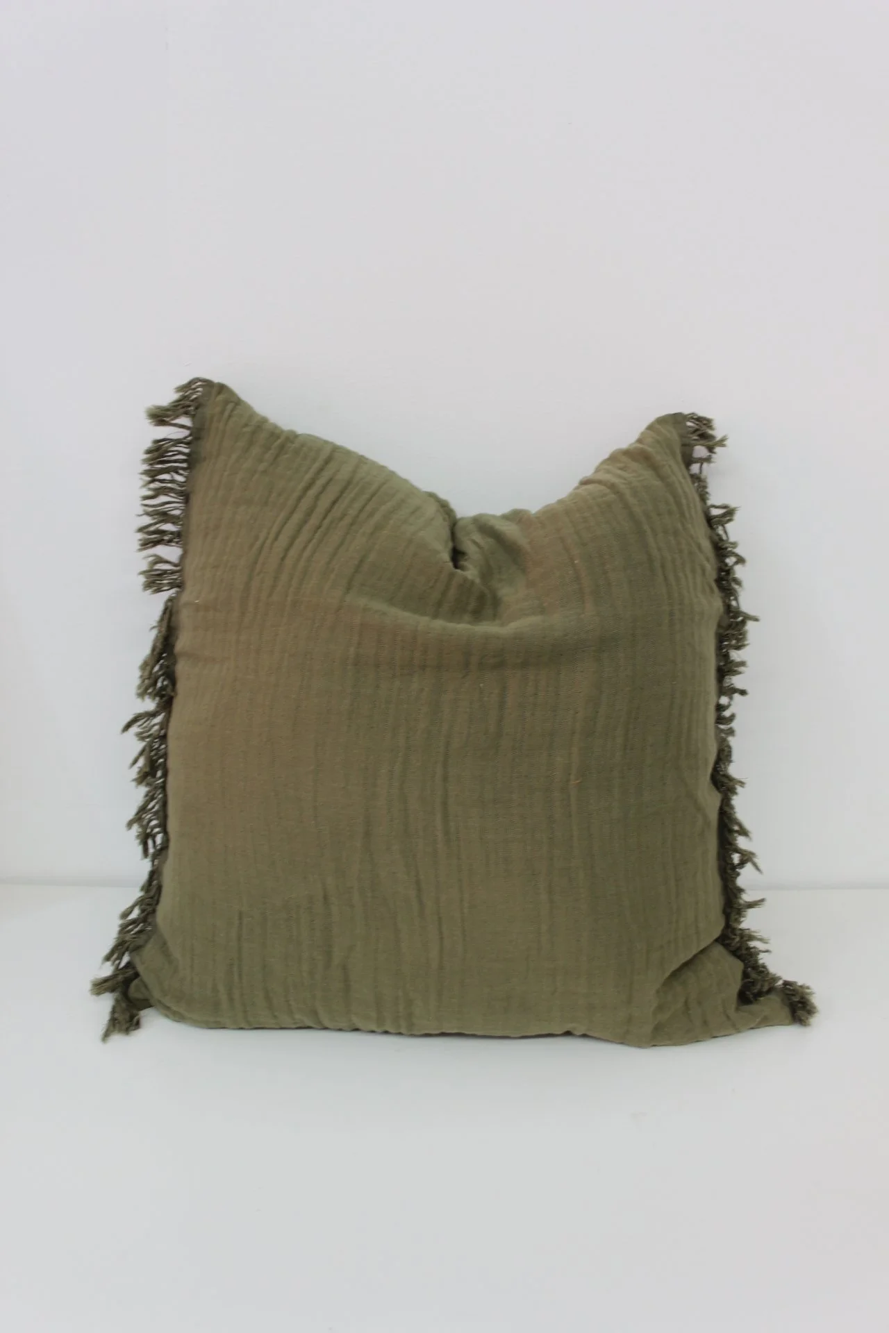 Khaki Fringe Cushion Cover 50cm