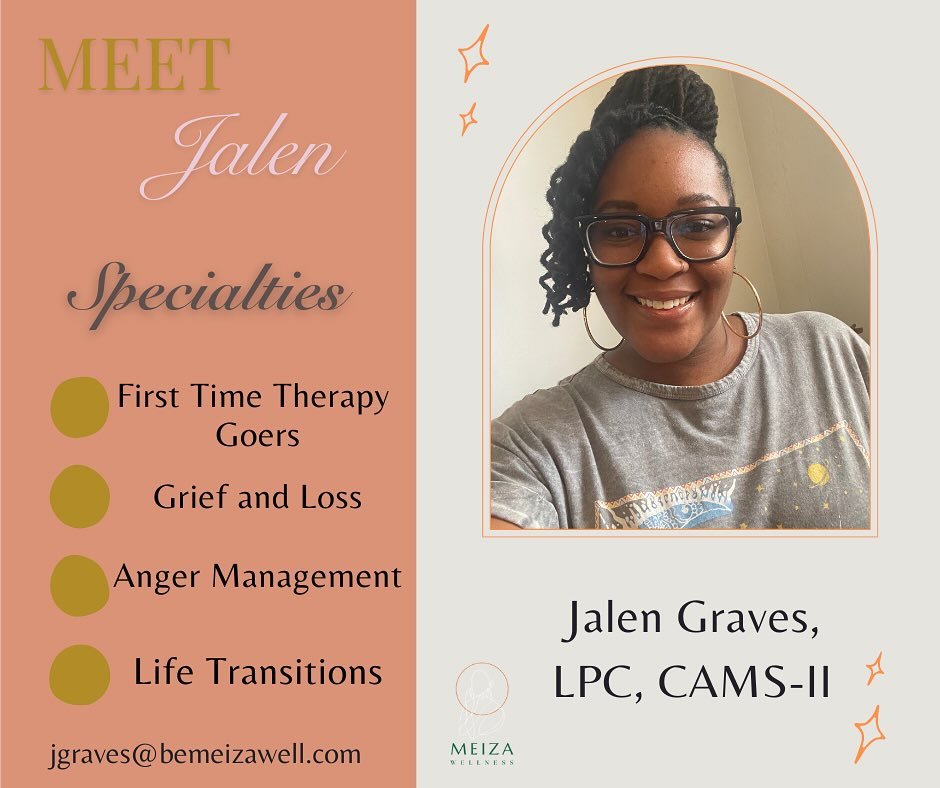 Meet Jalen! The Owner and Lead Clinician at Meiza Wellness, specializing in work with First Time Therapy Goers, Anger Management, Grief and Loss and Life Transitions. Personalized Support to help you on your journey. #dctherapist #mentalhealthmatters