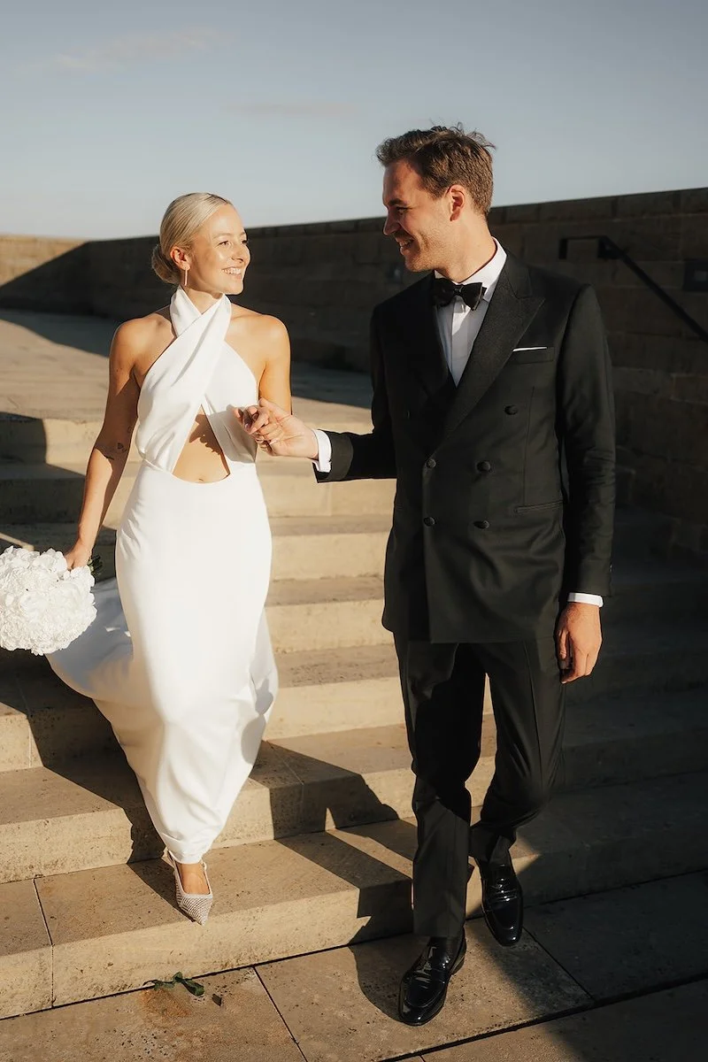 The bride and groom on their way to the evening reception during a documentary-style wedding film