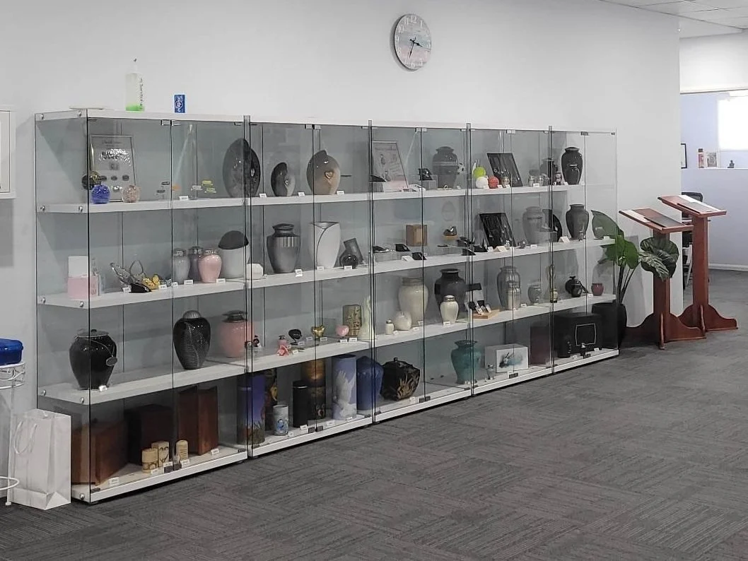 Shelves displaying our range of urns and keepsakes