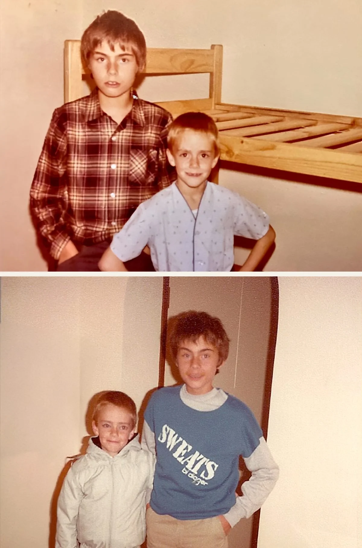 Two photos of Robin Drury as a boy with his younger brother Christopher