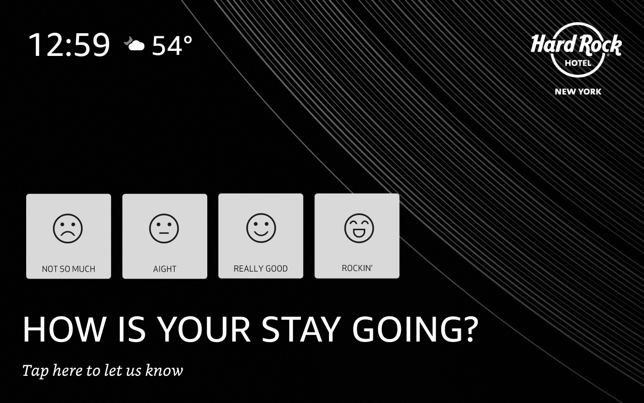 Mid stay screen showing 4 buttons a user can tap to provide feedback about their stay