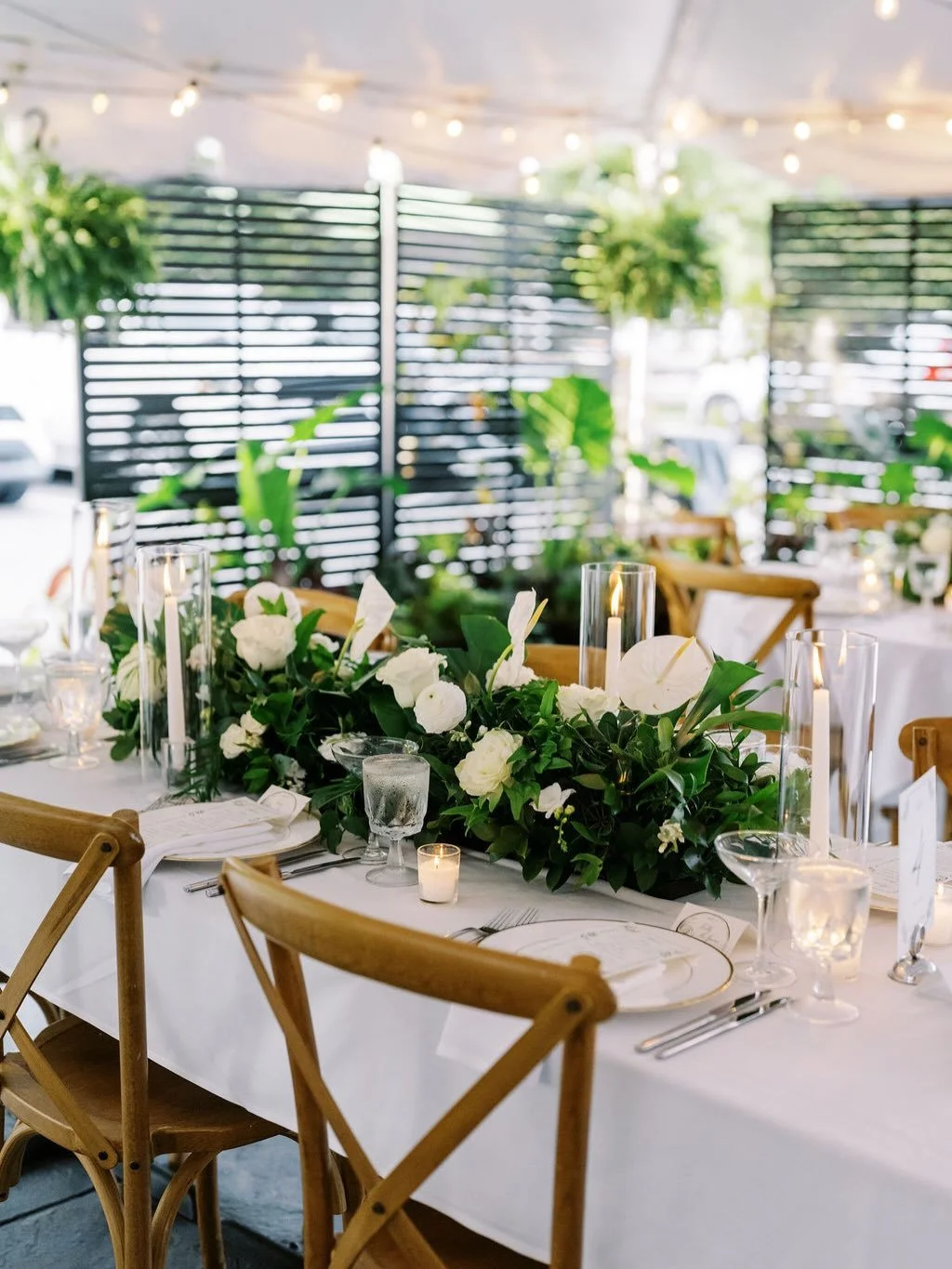 A Cape Cod rehearsal dinner with a tropical twist 🌿

Set at the @westendhyannis, this rehearsal dinner took a classic Cape Cod celebration in a more unexpected direction. Lush greenery, tropical-inspired florals, candlelight, and layered table detai