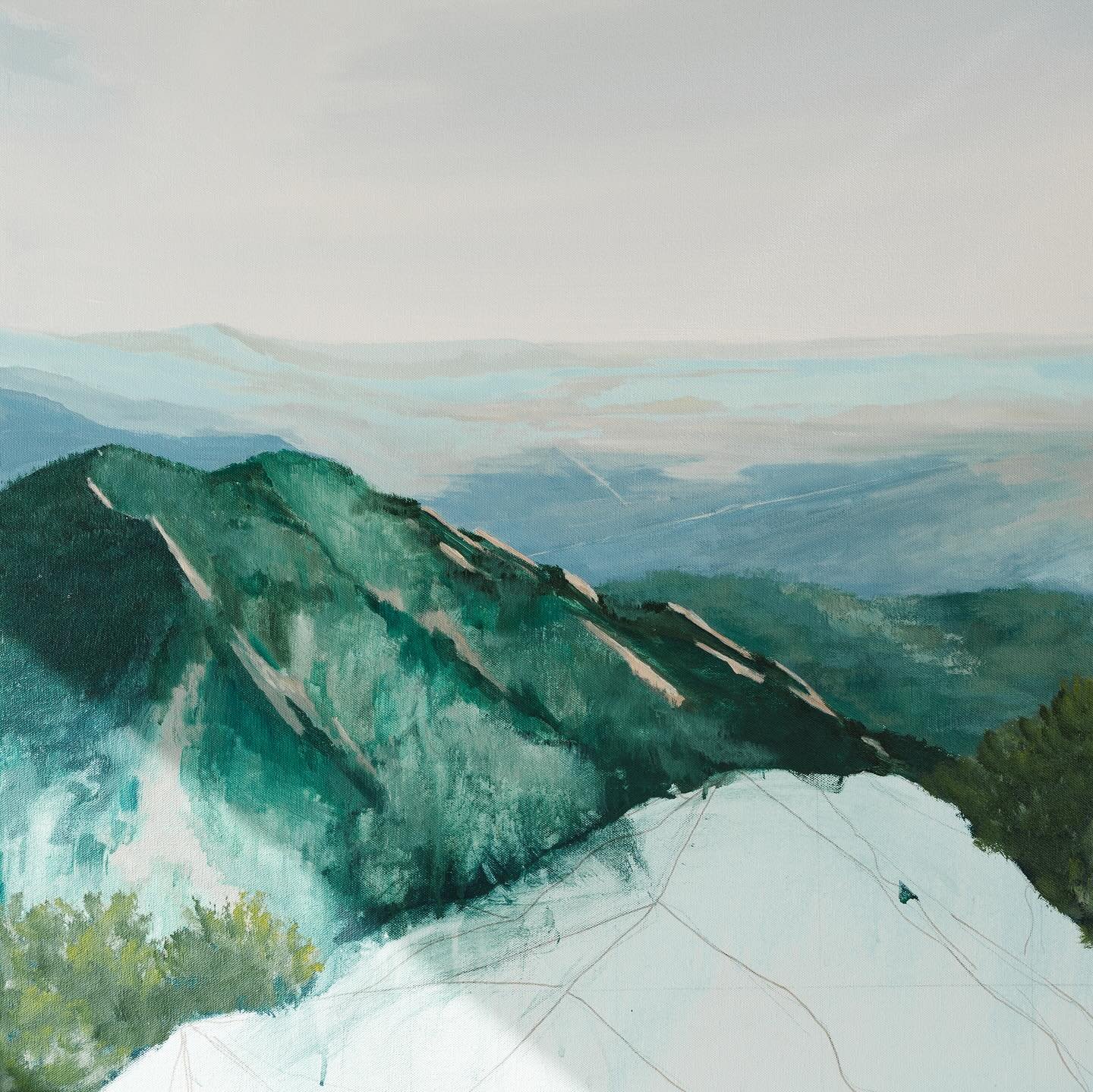 WIP from the top of Bear Peak! 

30 x 40 inches
Acrylic and oil paint on canvas
For my upcoming solo show @thecrowdboulder 
Save the date: June 6th opening reception✨
.
.
.
.
.
.
 #coloradoart #bearpeak #boulderskylinetraverse  #BoulderArt #Boulderco