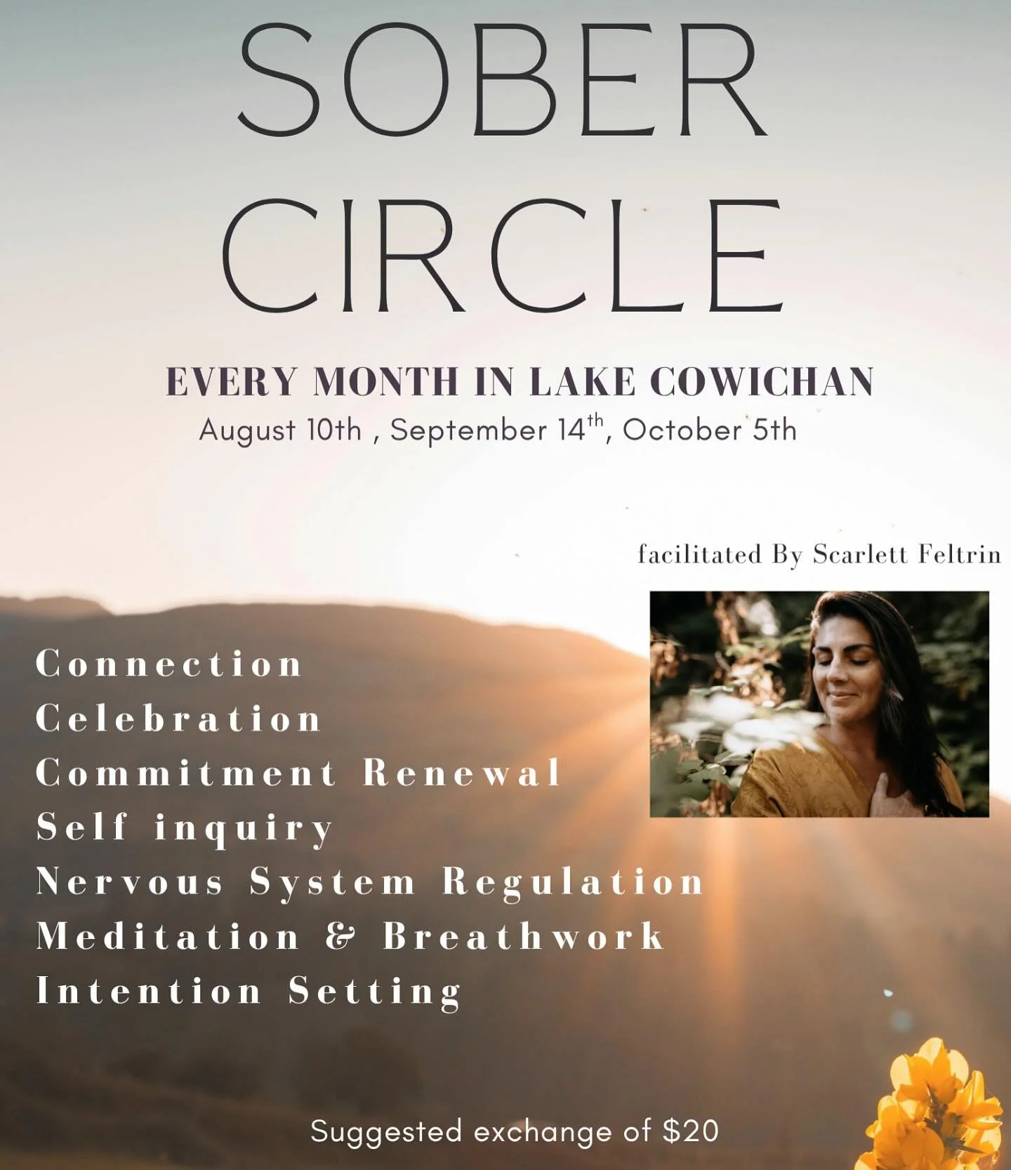 This circle is as much for me as it is for anyone else attending. I appreciate the safe space to drop in and share, grow, connect. 

I&rsquo;m here to hold the space. I don&rsquo;t offer advice or try to &ldquo;fix&rdquo; 

If you are sober or sober 