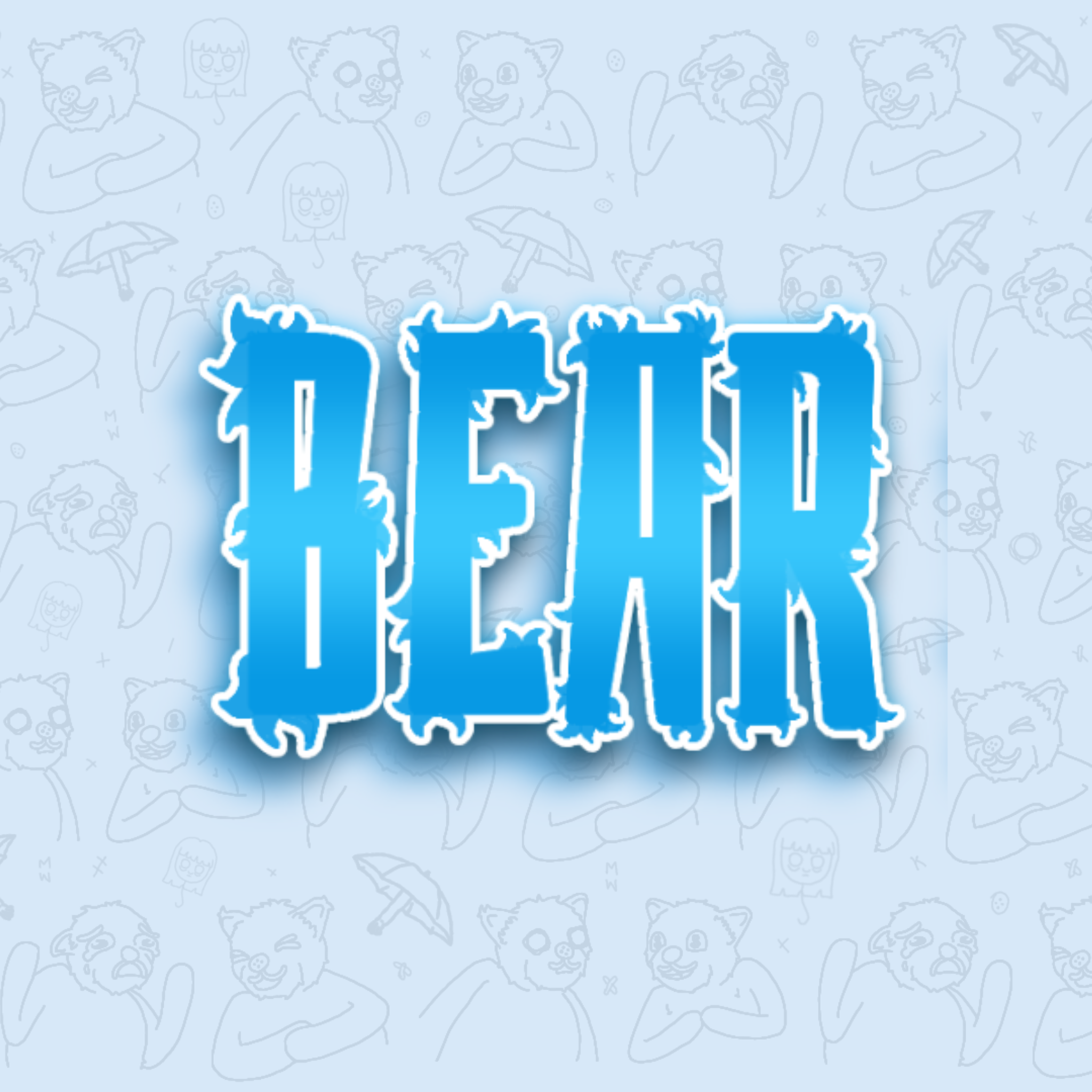 Blue text that reads 'DEAR' with a shadow effect, set against a light blue background with faint cartoon characters of cats and humans.