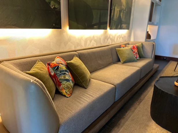 Furniture upholstery in Hawaii by Maui Upholstery Services, showcasing a modern upholstered sofa with durable fabric and custom cushions