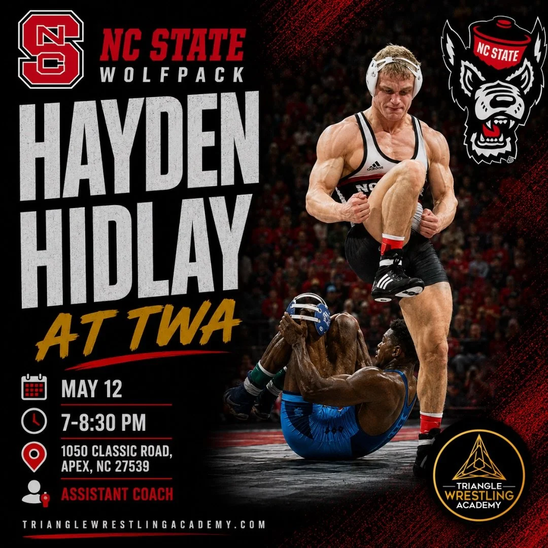 As announced at practice on April 21, we&rsquo;re excited to welcome NC State Assistant Coach Hayden Hidlay to TWA on May 12! 🐺🔥

Hayden is one of the most decorated athletes to come out of the NC State wrestling program and was a 5-time All-Americ