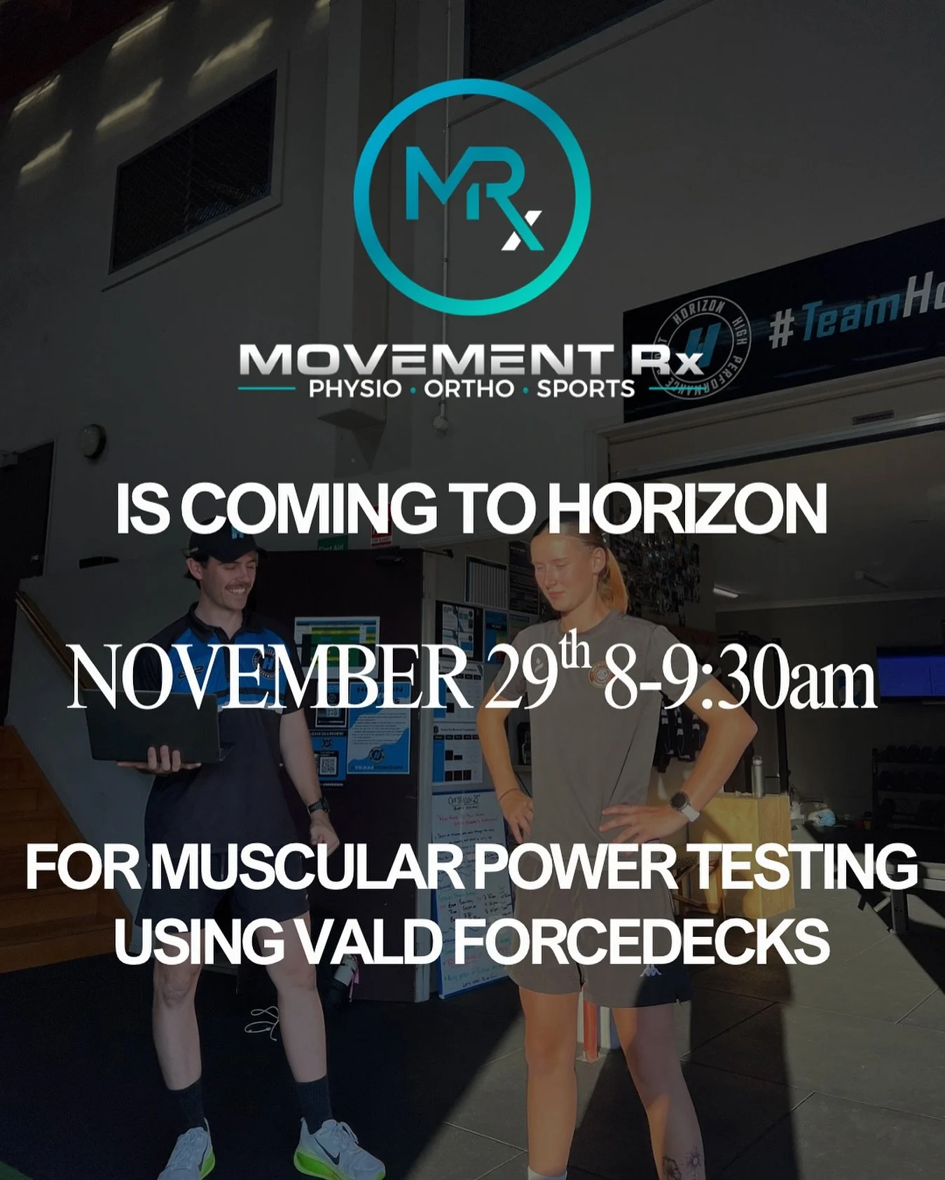 Saturday 29th of November from 8-9:30am&hellip;

The team from @movementrxau will be down in the gym at Horizon putting our athletes through muscular power testing using the @vald_performance force decks!💥

For current Horizon athletes, please endea