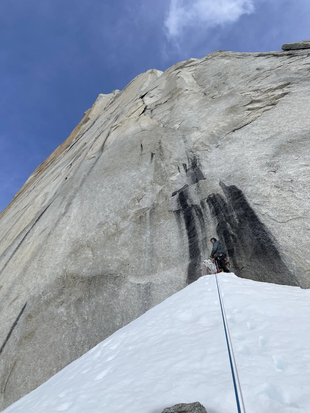 Standing on top of the snowfield on top of the ramp (Photo: Colin Haley)