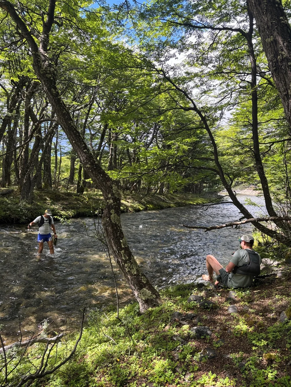 Thomas wading across a river. Jenny walked stright through with her shoes on. We would eventually follow her ways. (Photo: Jenny Abegg)