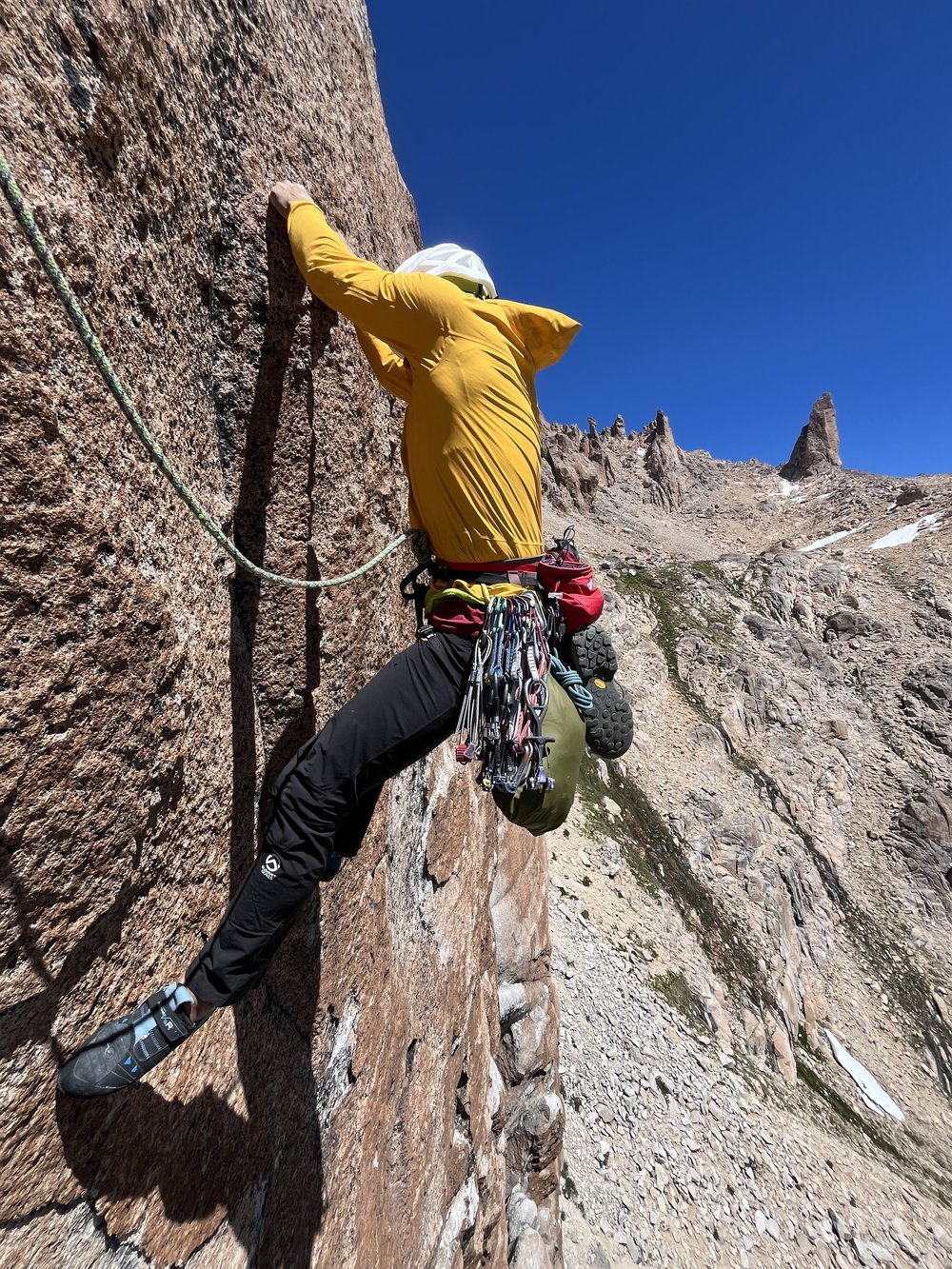 Thomas pulling some moves with Aguja Camponile in the background