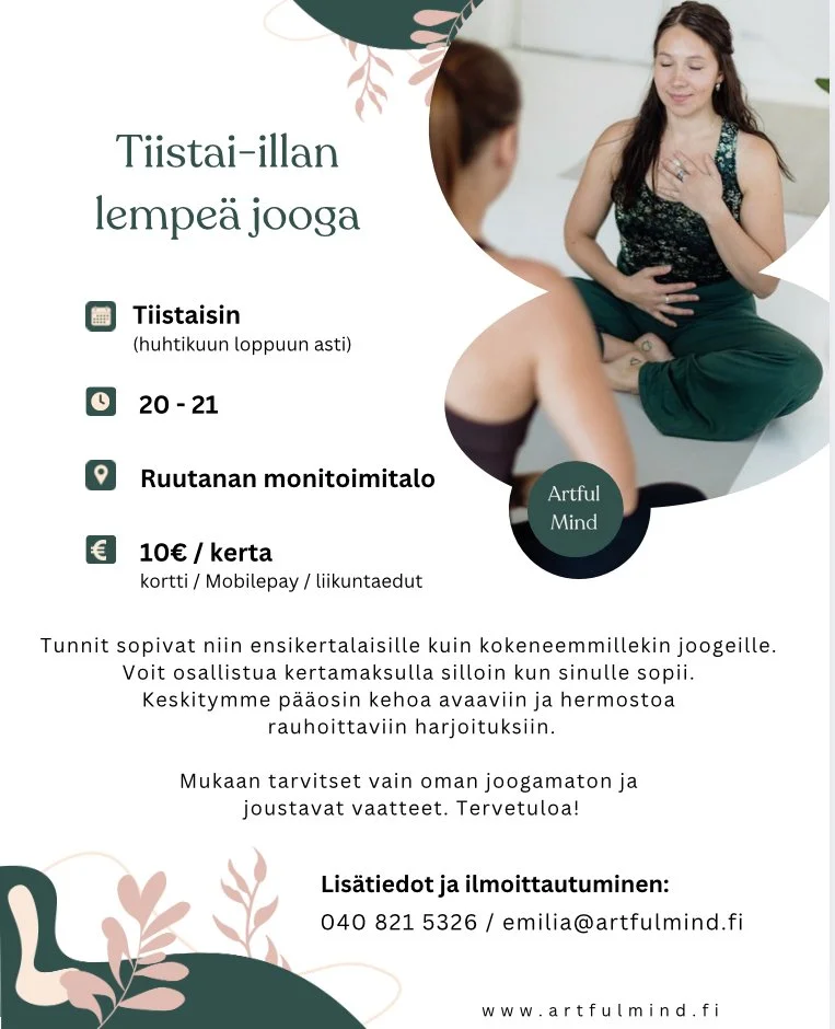 Ruutanassa joogatunnit tiistai-iltaisin huhtikuun loppuun
