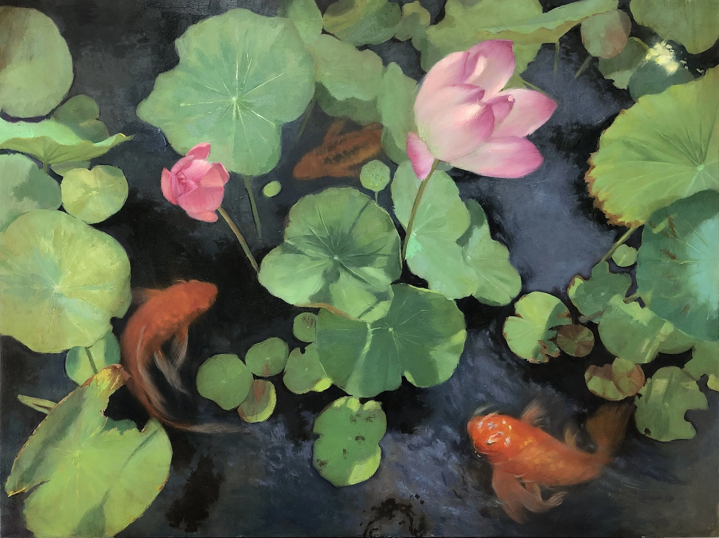 "Koi Pond", Oil on Board, 24" x 18", Private Collection
