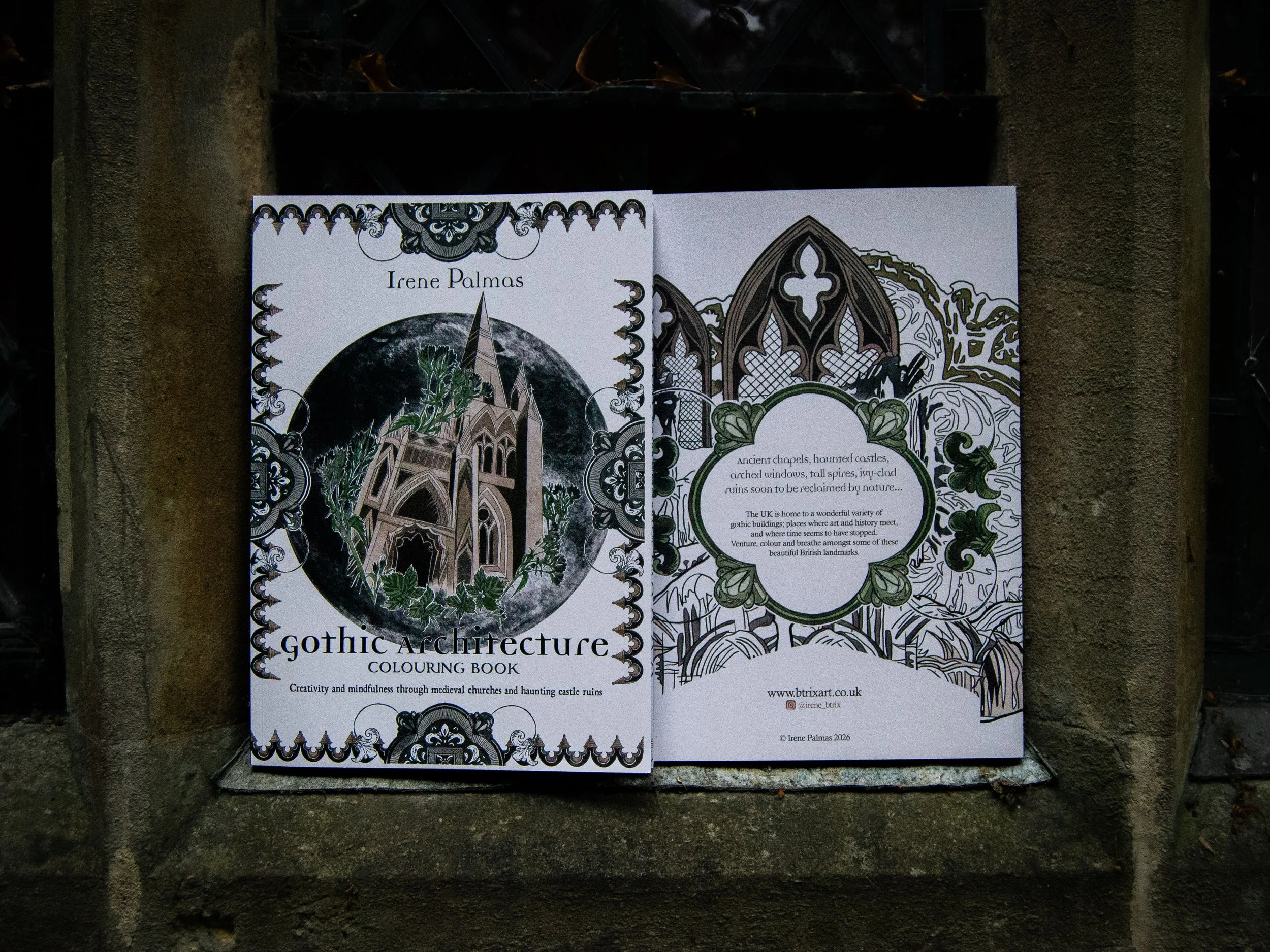gothic architecture colouring book. Mindfulness through British landmarks. Medieval castles, churches, ruins.