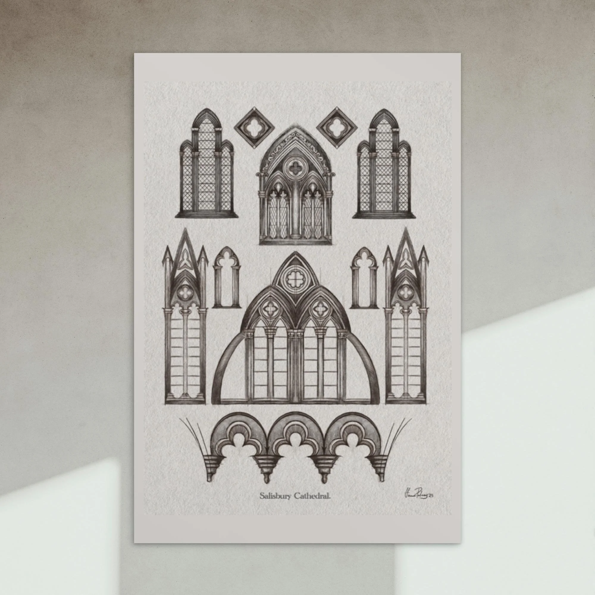 "Salisbury Cathedral" (inked) - Postcard print