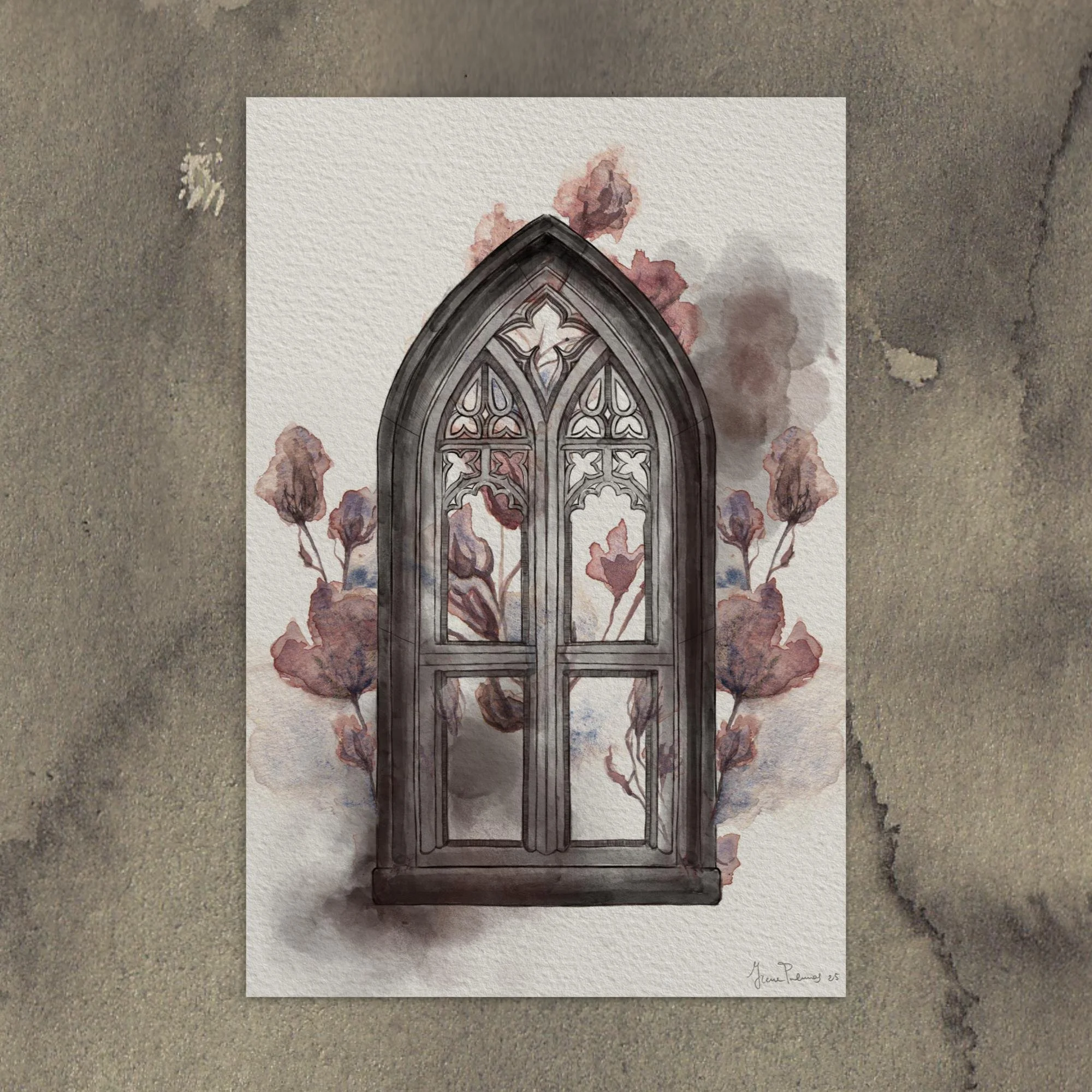 Warwick Window and Roses - Postcard Print