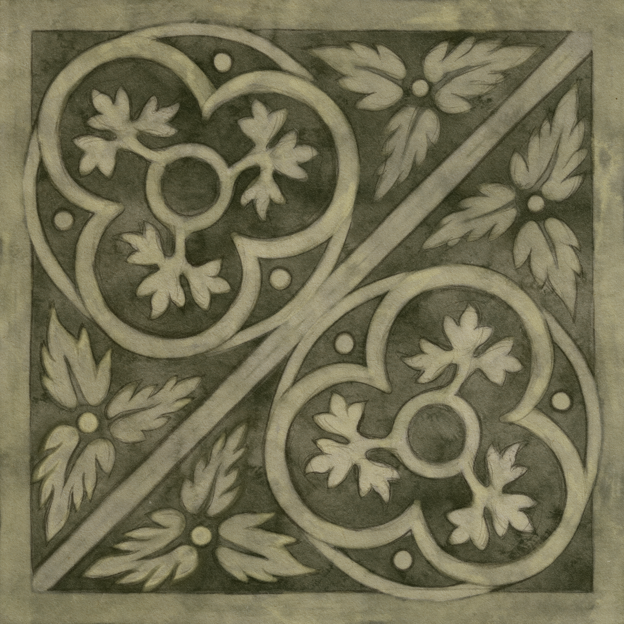 Digital watercolour illustration of a tile pattern from a medieval church in Dorset.