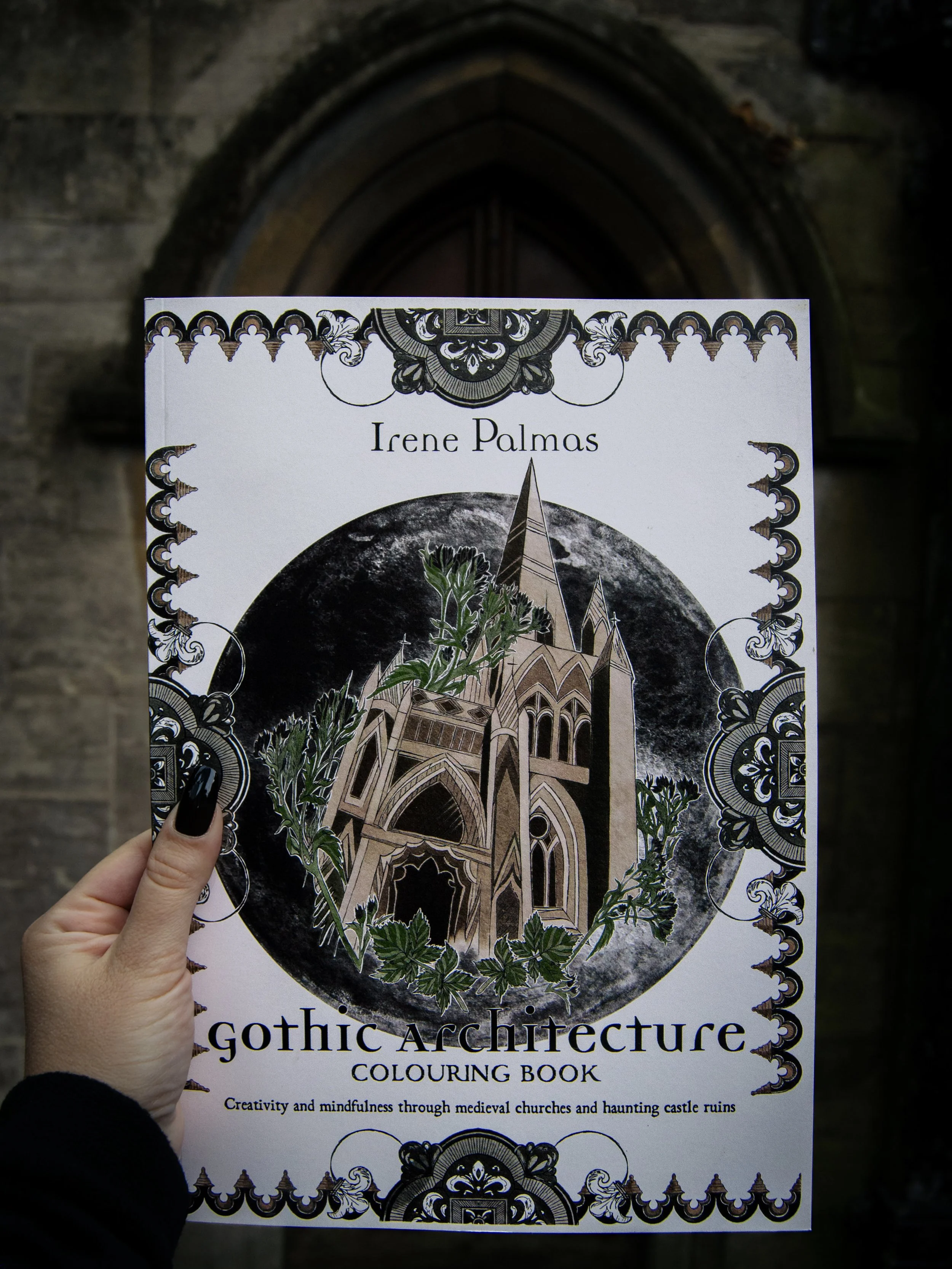 gothic architecture colouring book. Mindfulness through British landmarks. Medieval castles, churches, ruins.