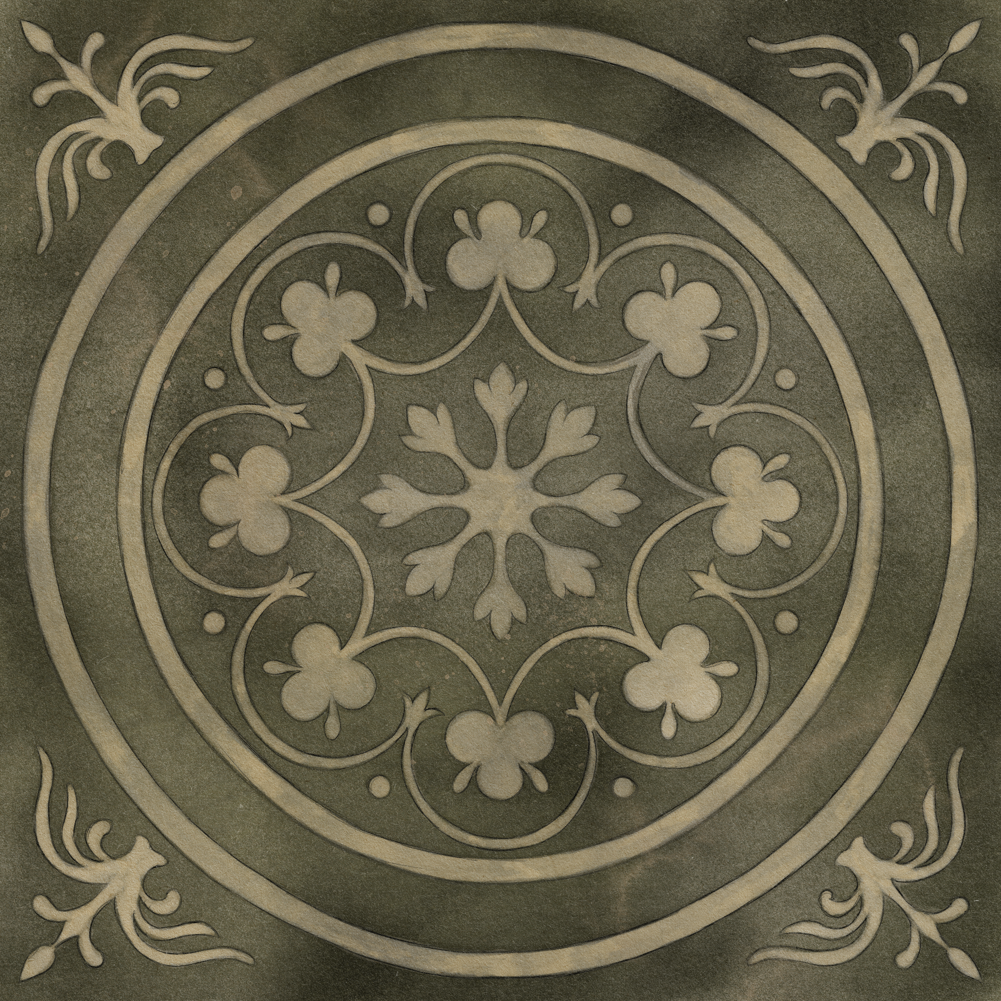 Digital watercolour illustration of a tile pattern from a medieval church in Dorset.