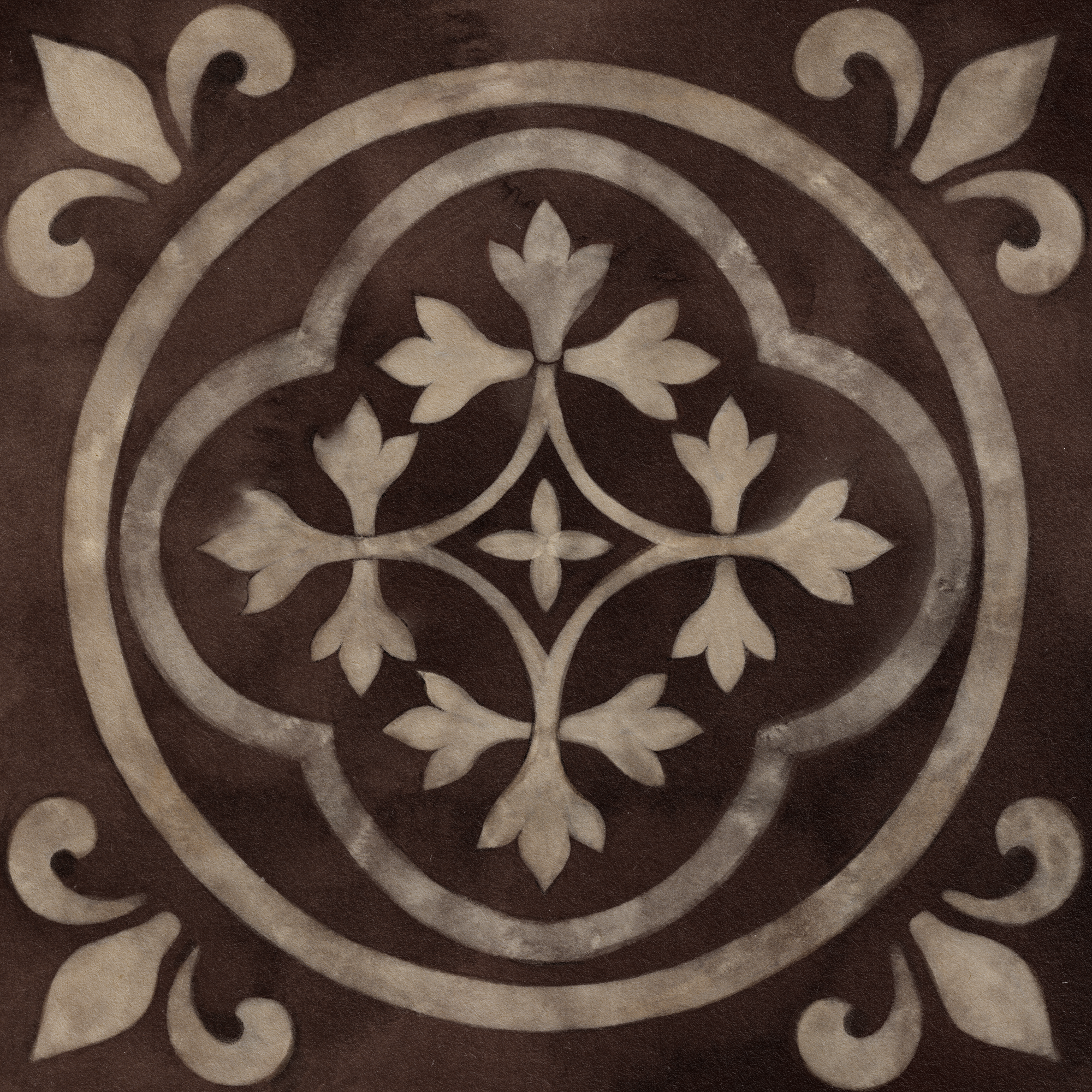 Digital watercolour illustration of a tile pattern from a medieval church in Dorset.