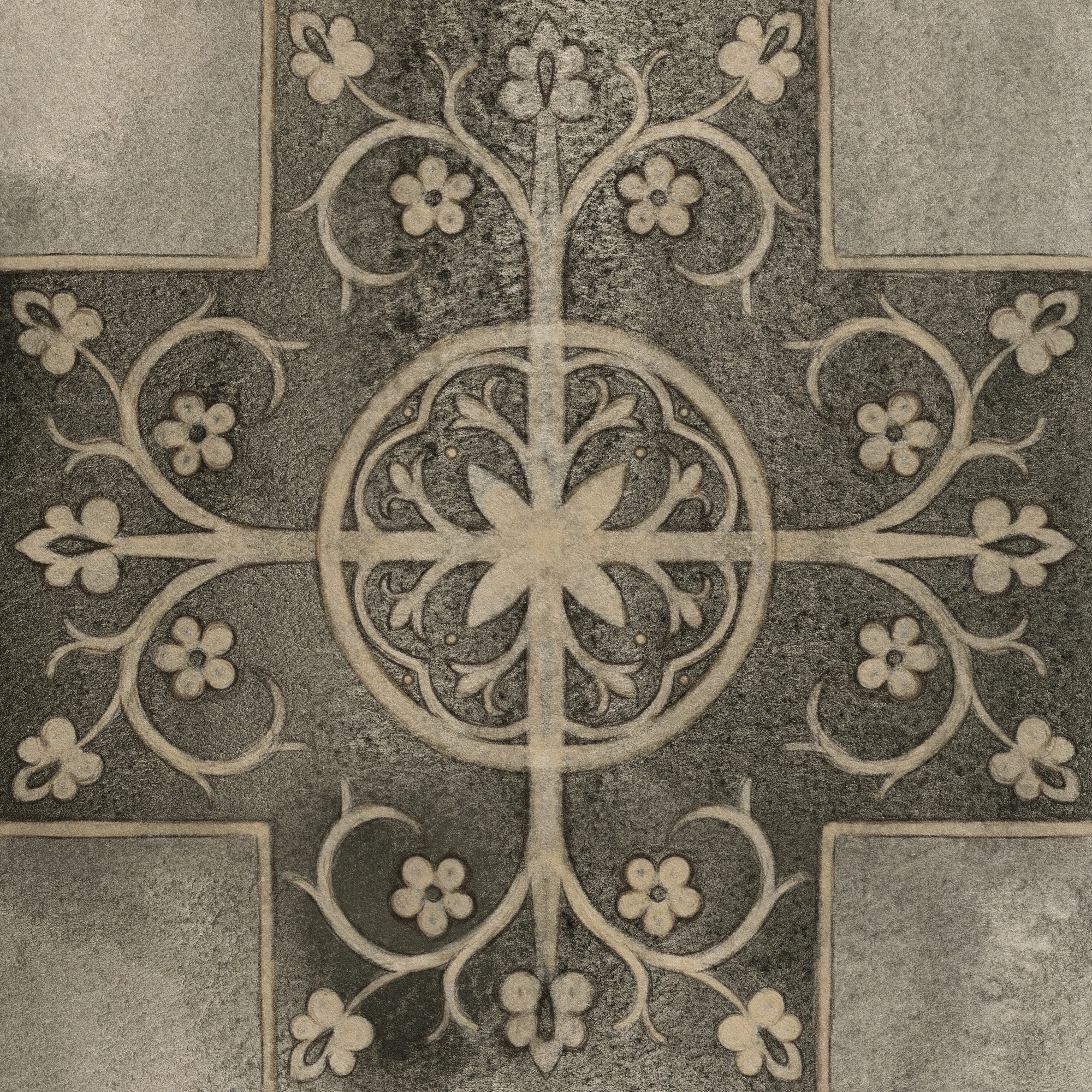 Digital watercolour illustration of a tile pattern from a medieval church in Dorset.