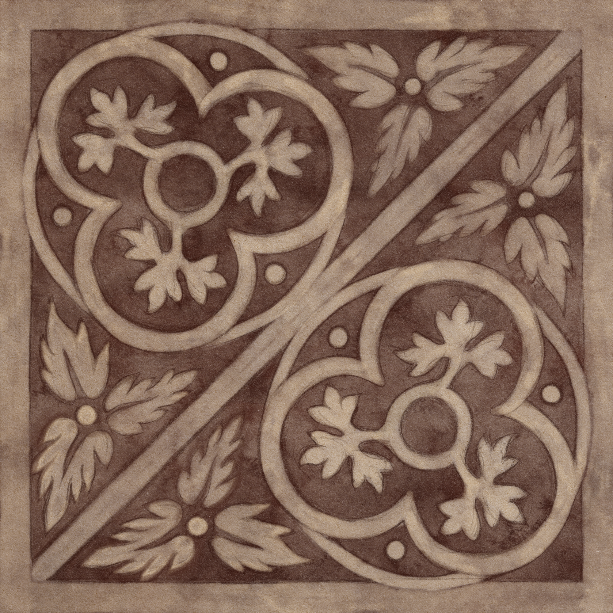 Digital watercolour illustration of a tile pattern from a medieval church in Dorset.