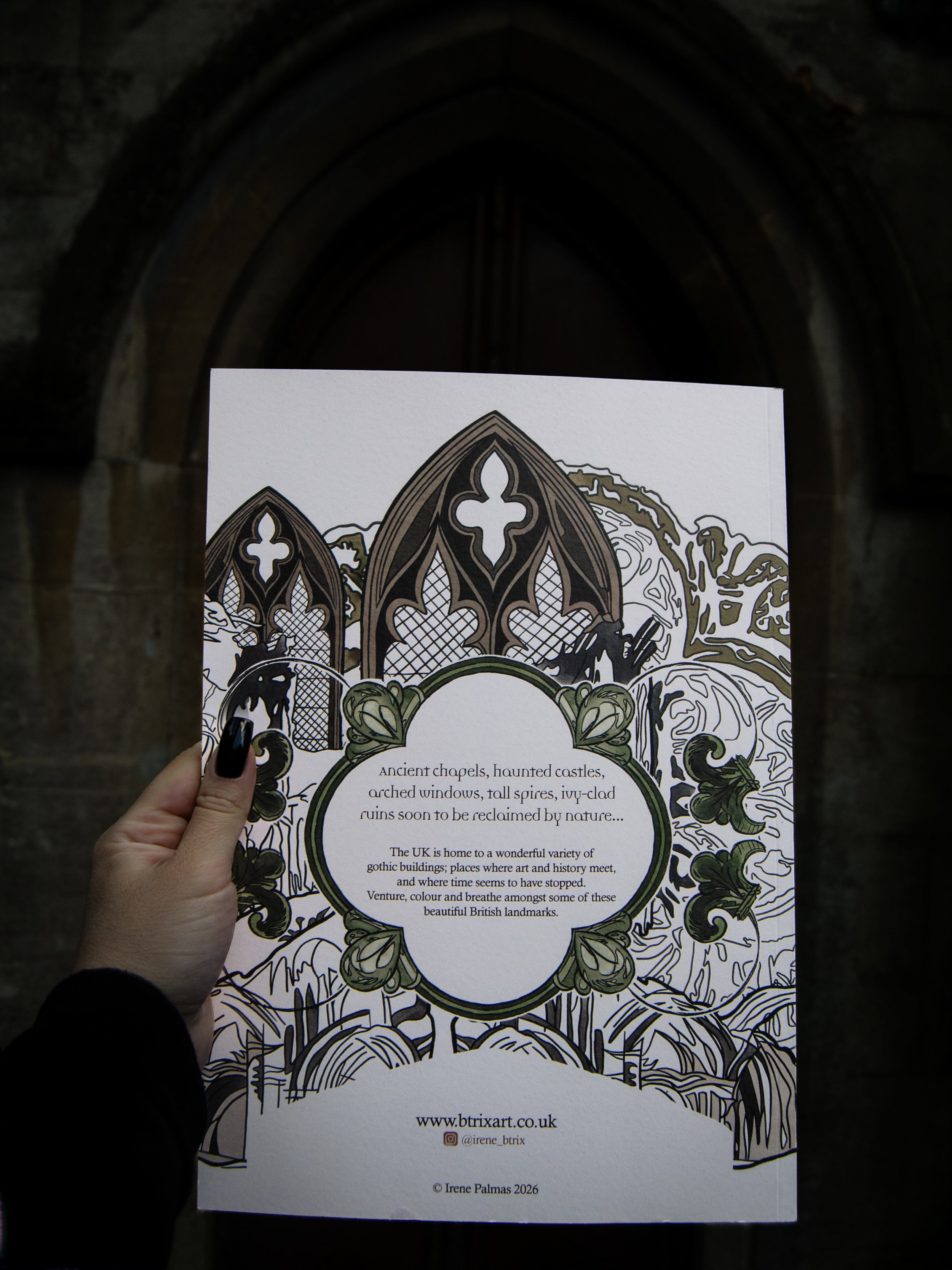 gothic architecture colouring book. Mindfulness through British landmarks. Medieval castles, churches, ruins.