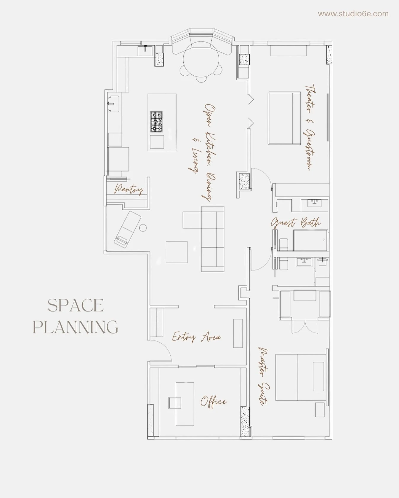 A mid century 2 bedroom bungalow space planning for a young Designer / Movie buff. The brief was to create a bachelor pad / Home. Since the client wanted more focus on entertaining guests during weekends, we allocated free flowing space to living, di