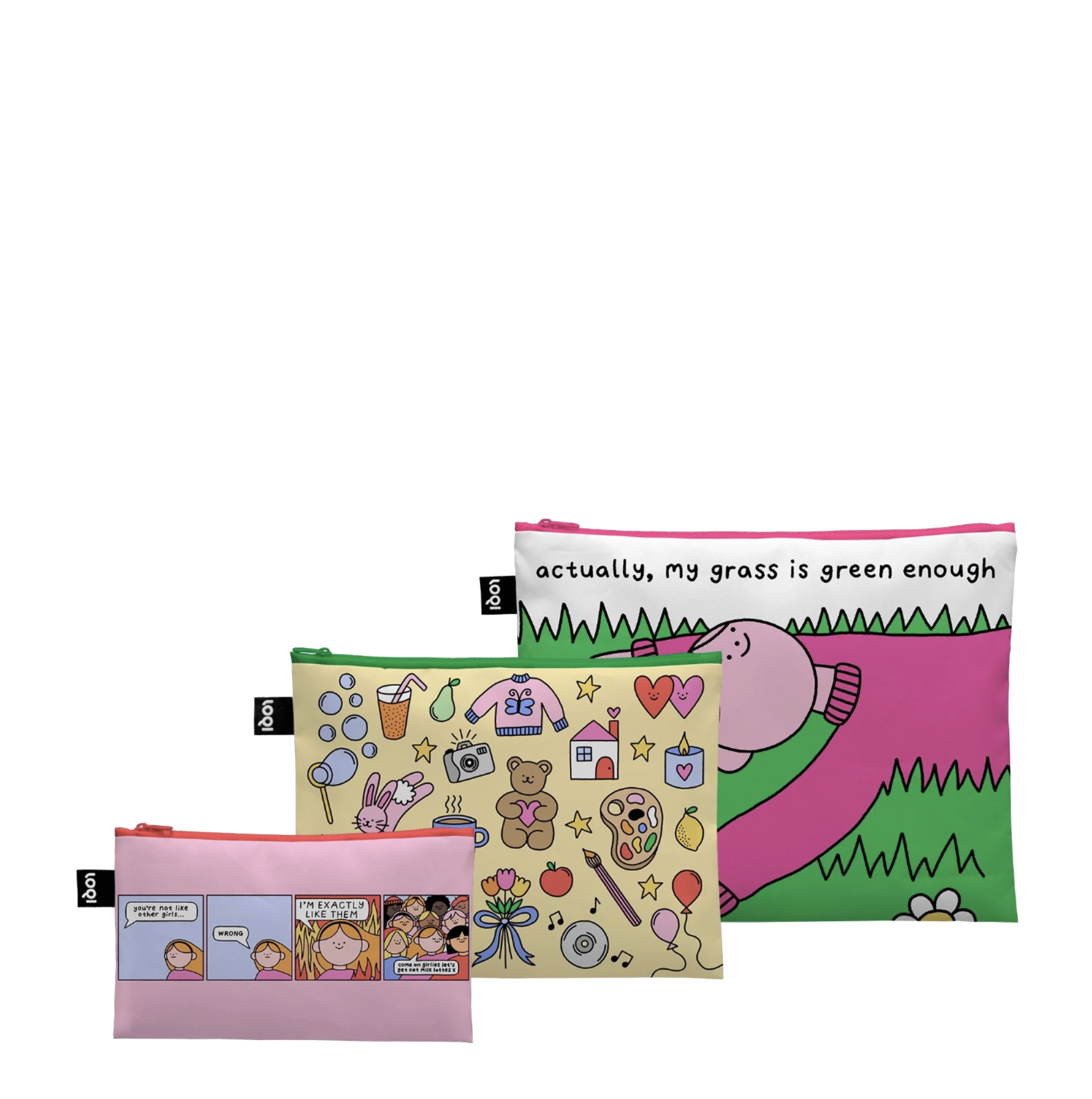 LOQI x Rosie Pink Recycled Zip Pockets (Set of 3)