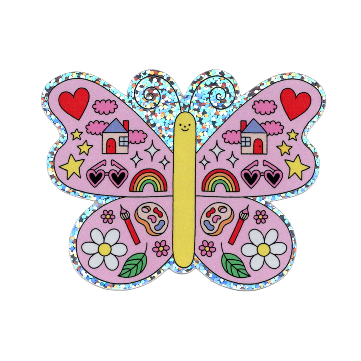 Rose Butterfly Glitter Vinyl Sticker