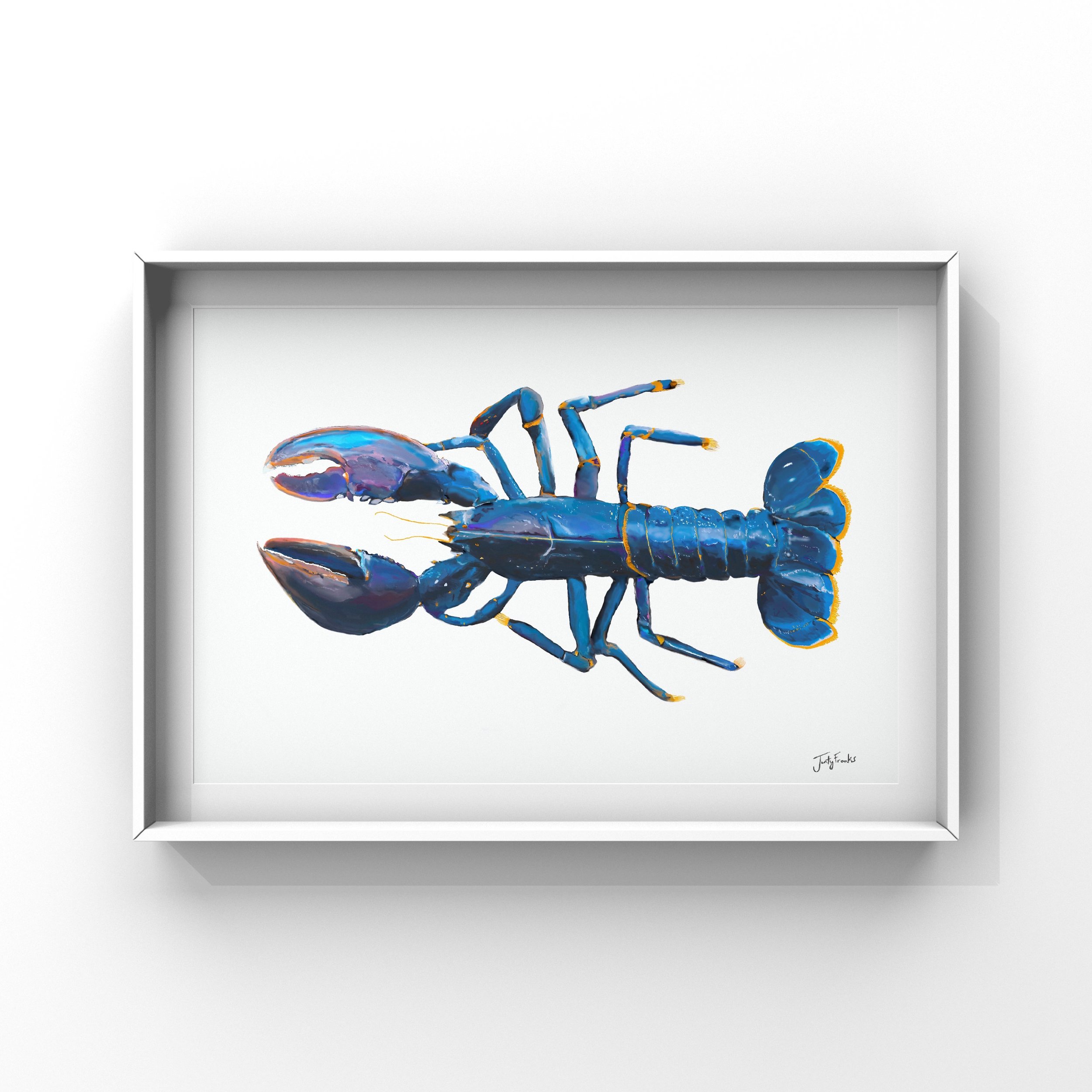 Detailed giclée prints of digitally drawn lobsters, showcasing their vibrant colour. Printed on archival paper or canvas for lasting quality.