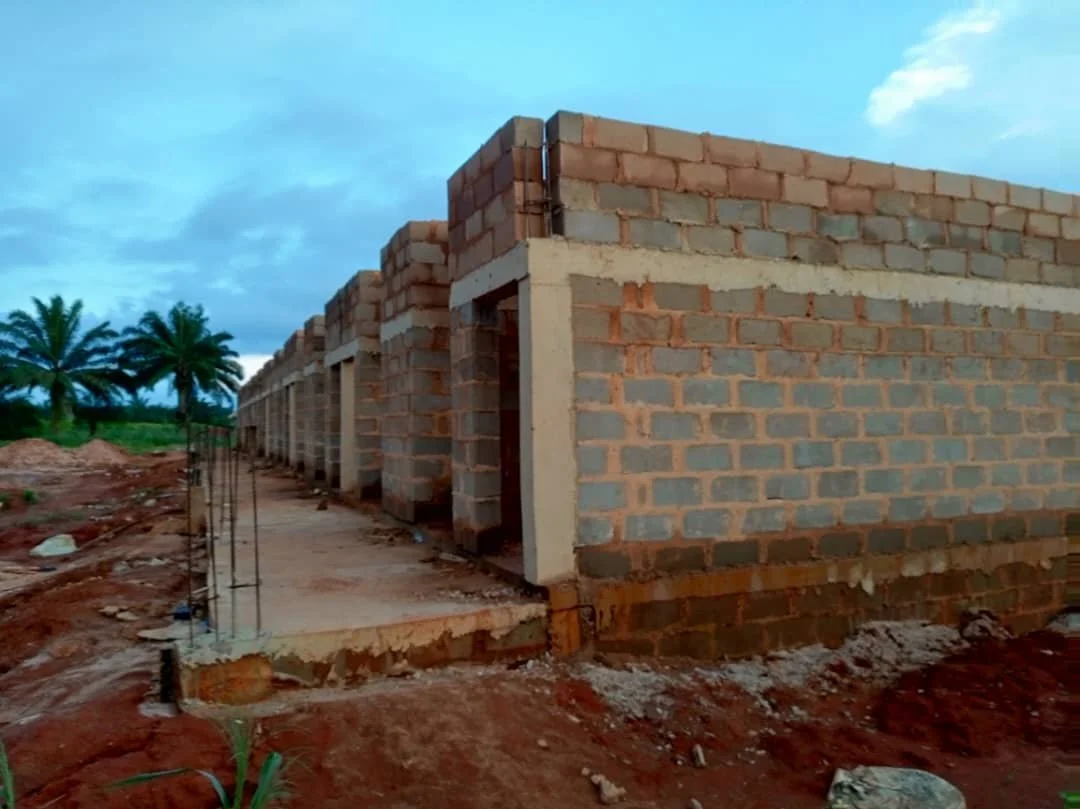First block of six classrooms from the left,. Block works completed. Awaiting the erecting of the pillars.