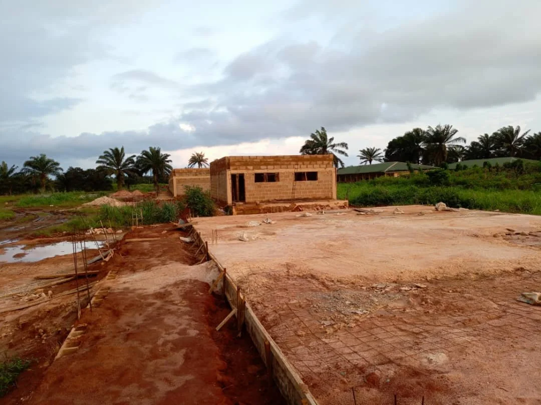 Laboratory block still at foundation level because of swampy soil etc. 