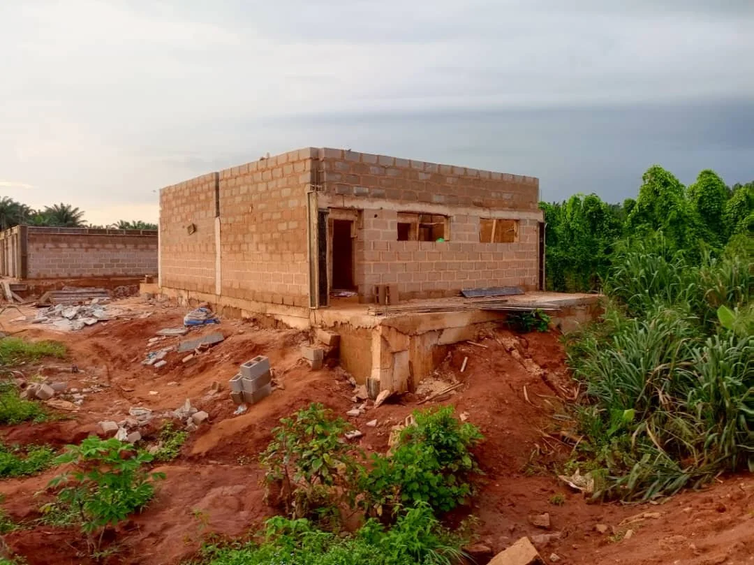 One of the toilet blocks, reached roofing level.