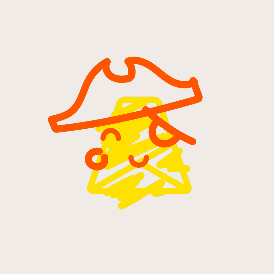 Abstract colorful drawing of a sneaker shoe, yellow background, with red and orange lines.