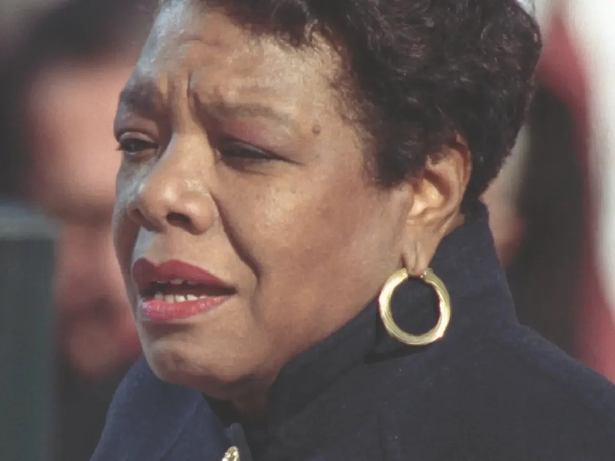 Photograph of Maya Angelou's. Accompanying The Work That Refused to Translate Itself essay. Maya Angelou elevated Black womanhood into global literary authority.