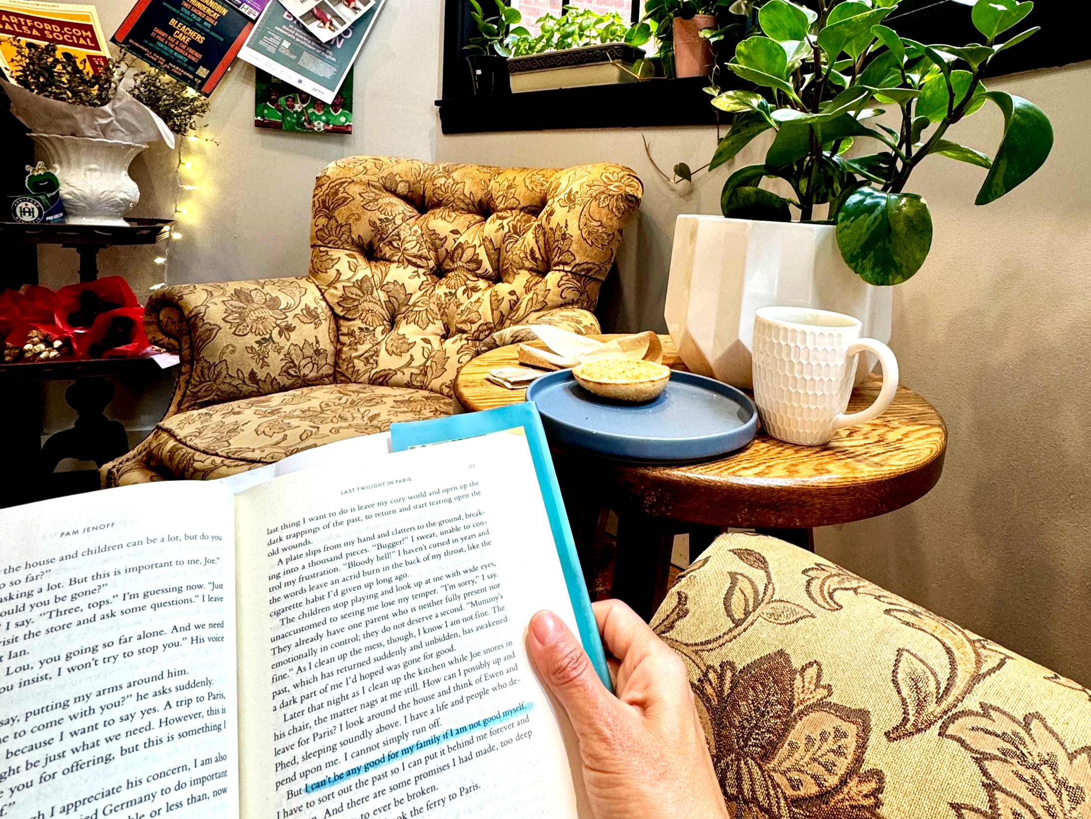 an independent bookstore reading corner
